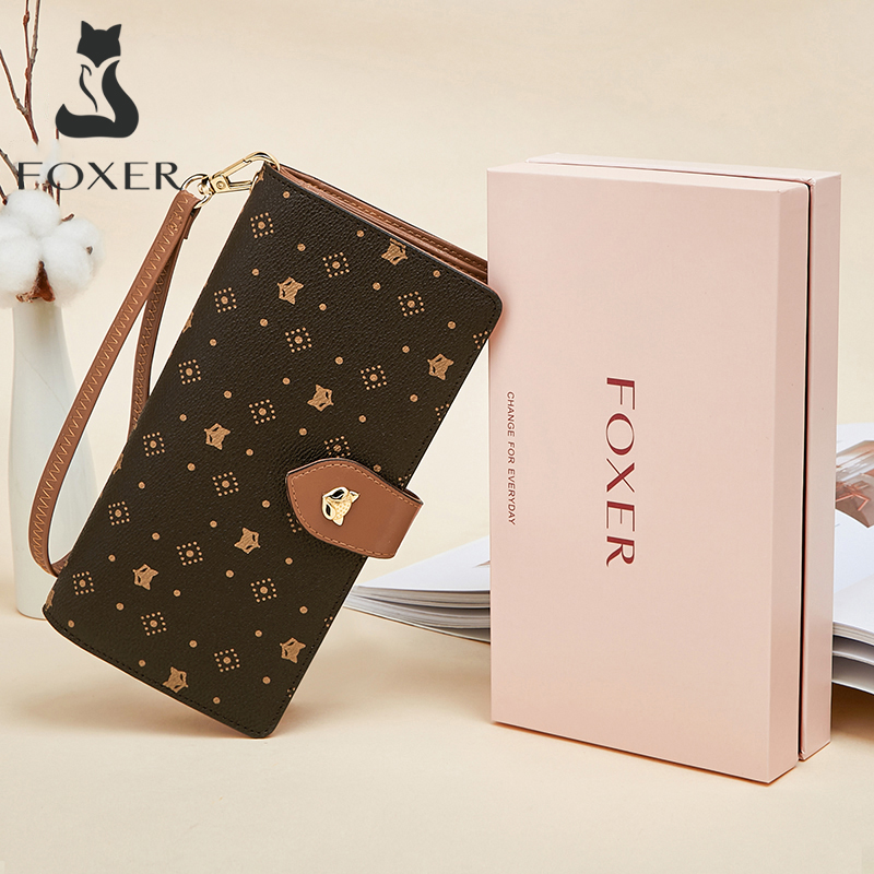 Monogram Keychain Leather - FOXER 여성용 긴 지갑 카드 및
