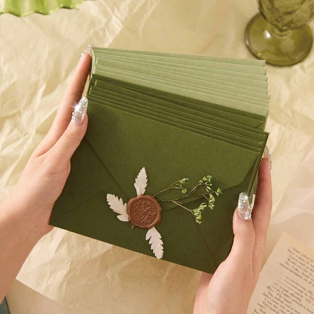 Wax Seal Letter Kit - 20/50개 아보카도 로맨틱 봉투 올리브 그린