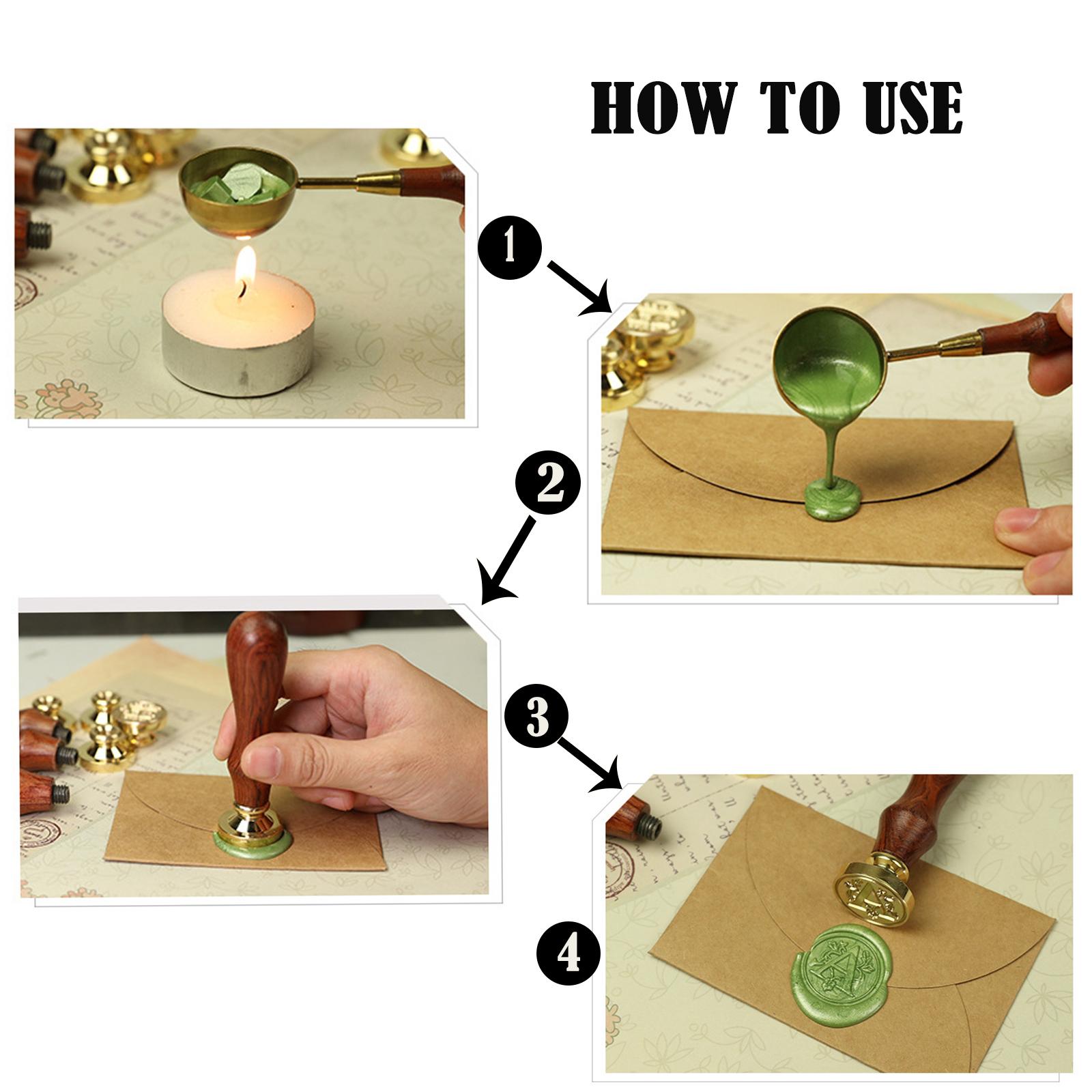 Wax Seal Letter Kit - 나무 손잡이 봉인용 왁스 스탬프 키트,